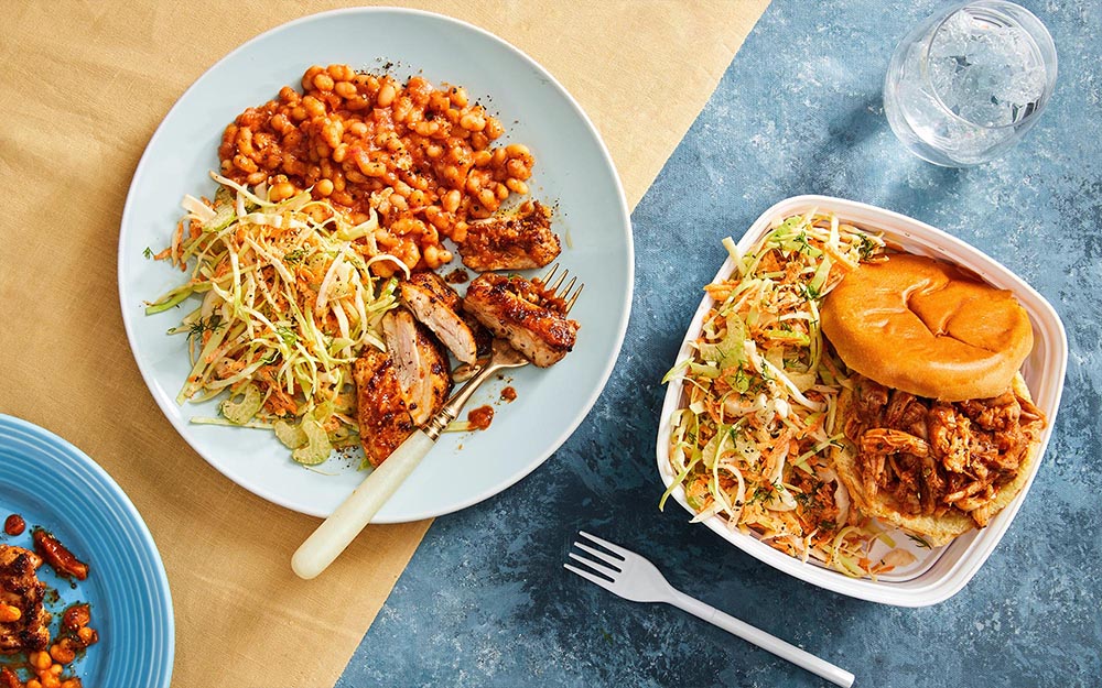 BBQ Chicken & Saucy Baked Beans Pulled Chicken Sandwiches,