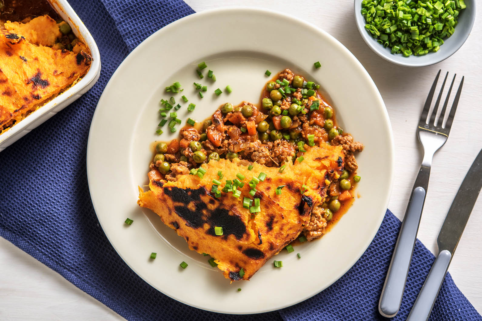 Sweet Potato Shepherd's Pie with English Peas and Carrots