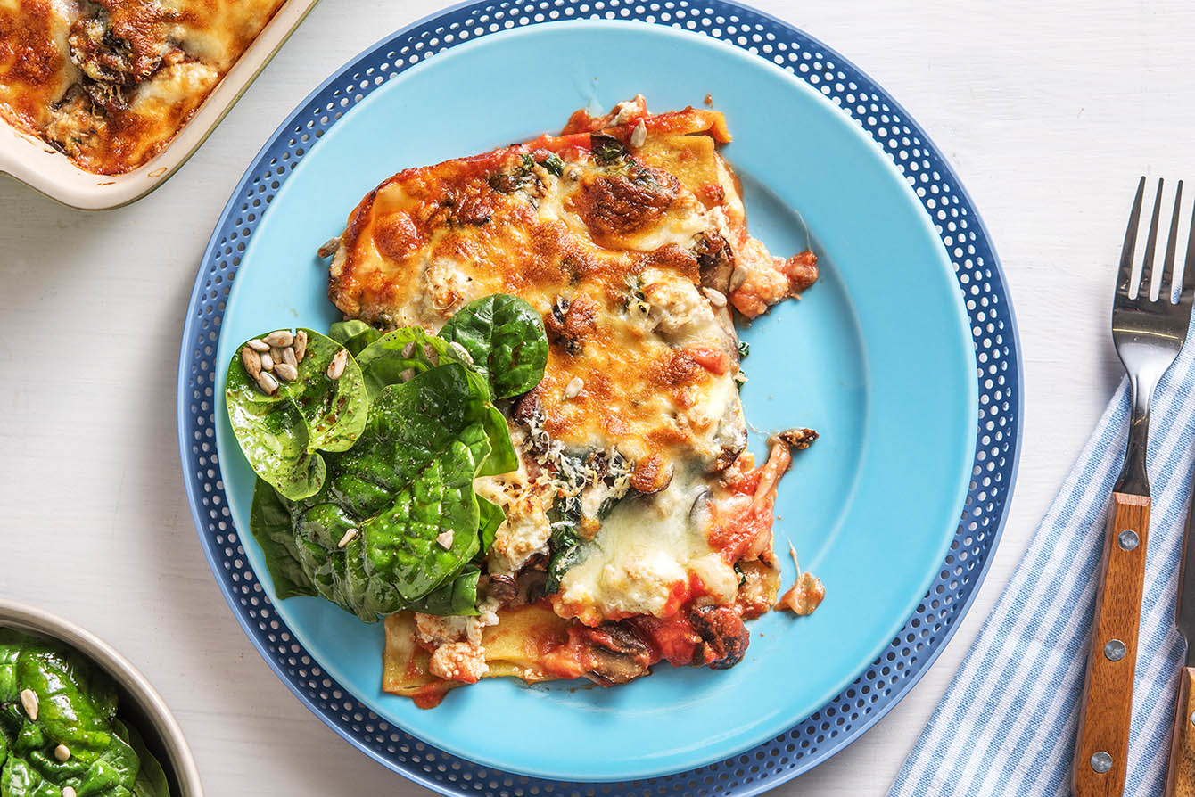Mushroom & Ricotta Lasagna with a balsamic salad