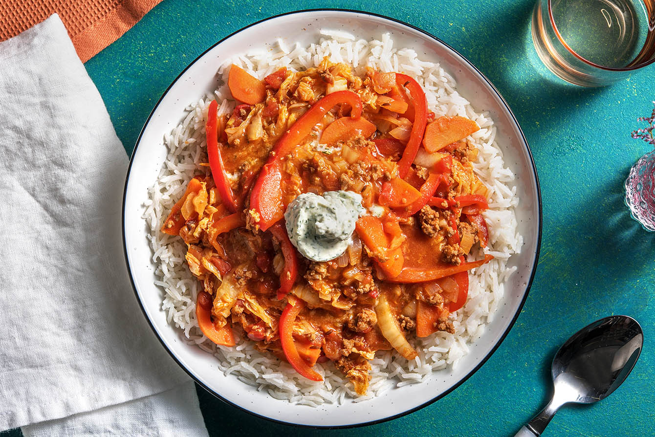 Cabbage Roll Stew with dill sour cream