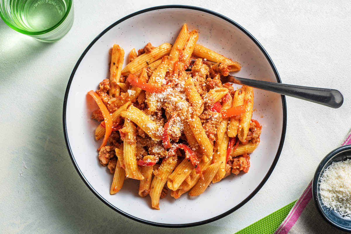Spicy Sausage Arrabiata with penne pasta