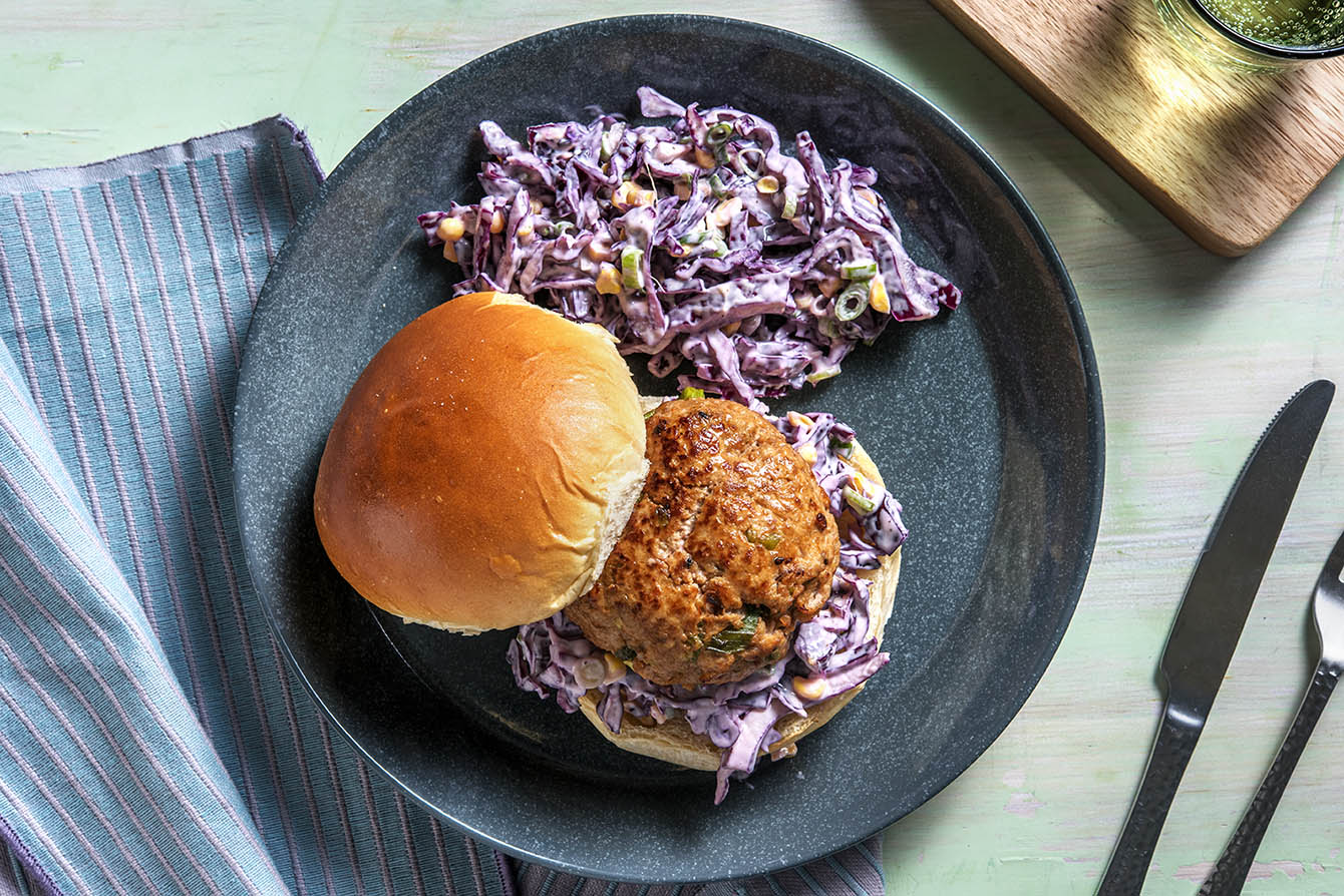 Japanese Pork Burgers with creamy miso slaw
